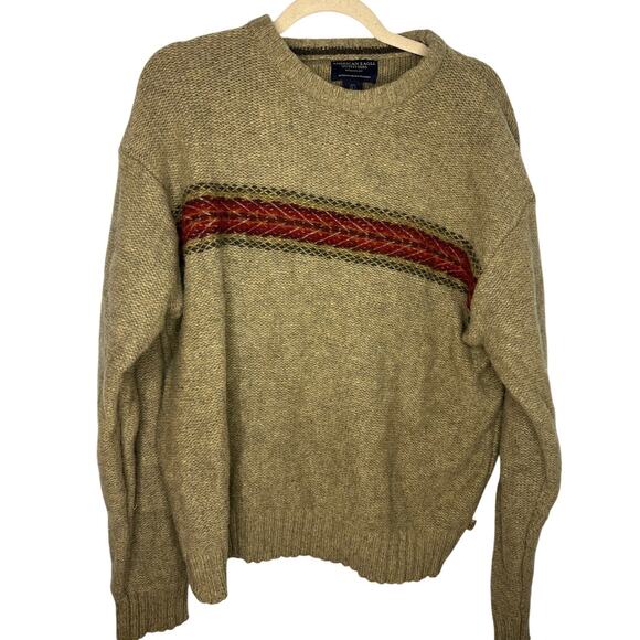 American Eagle 100% Lambswool Crewneck Sweater Men's Size Large Fair Isle Tan - Picture 1 of 6